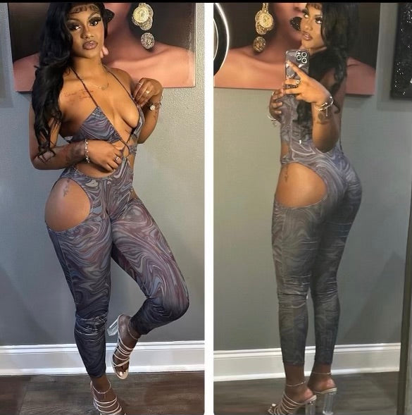 Grey Sexy Cutout Jumpsuit